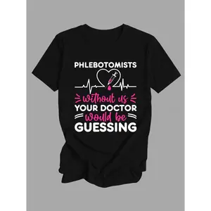 Women's 180g 100% -Themed T-Shirt - Phlebotomy Phlebotomist Slogan & Syringe/EKG Print, Casual Short Sleeve Round Neck Tee for Phlebotomy Technicians,, Healthcare Workers (Grey/Y2K Style)