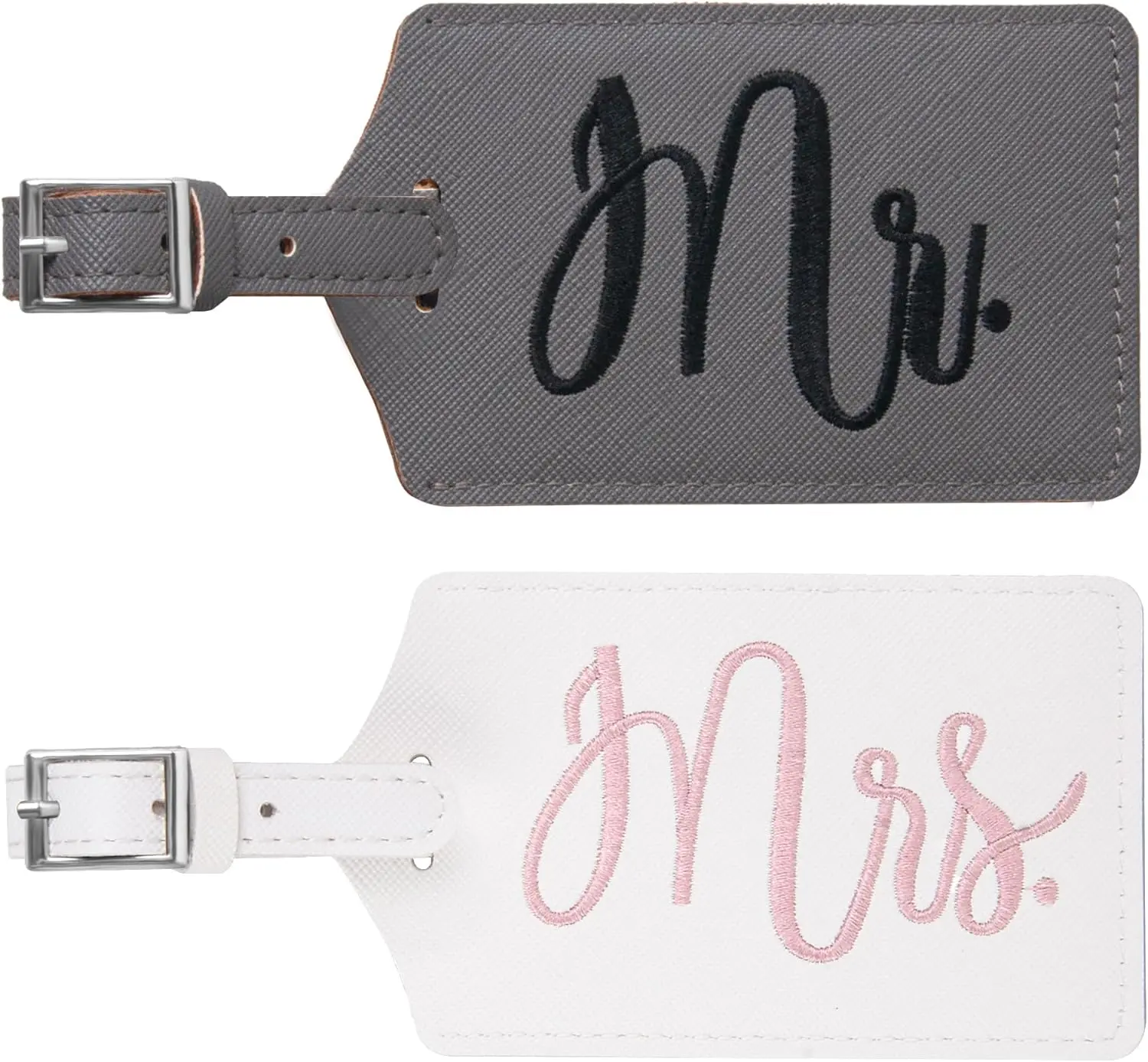 Mr. & Mrs. Luggage Tags - Gray and White with Elegant Script Design - Perfect for Couples Travel - Durable and Stylish