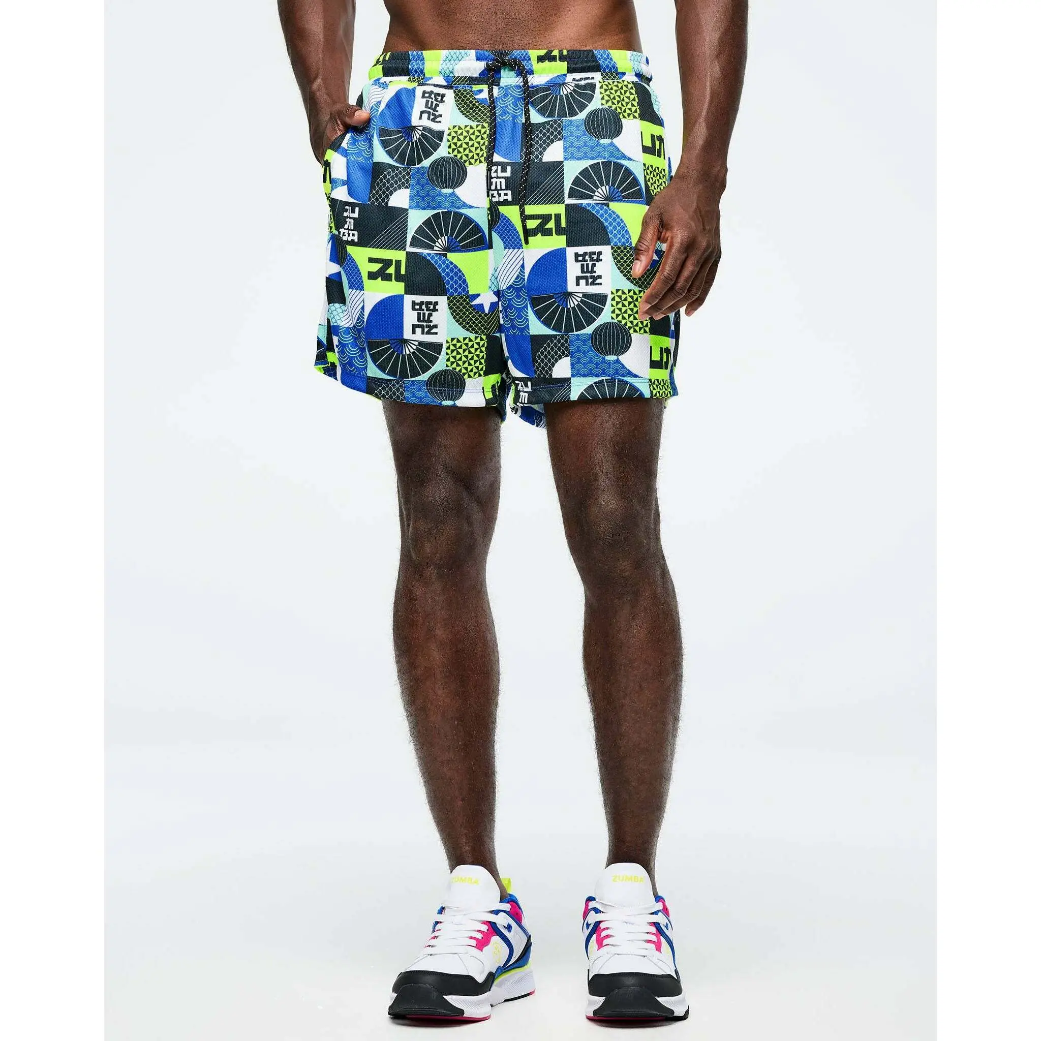 Men's Mesh Athletic Shorts with Eastern-Inspired Print, Elastic Drawcord Waist, Pockets, Breathable Menswear Bottoms for Casual Wear