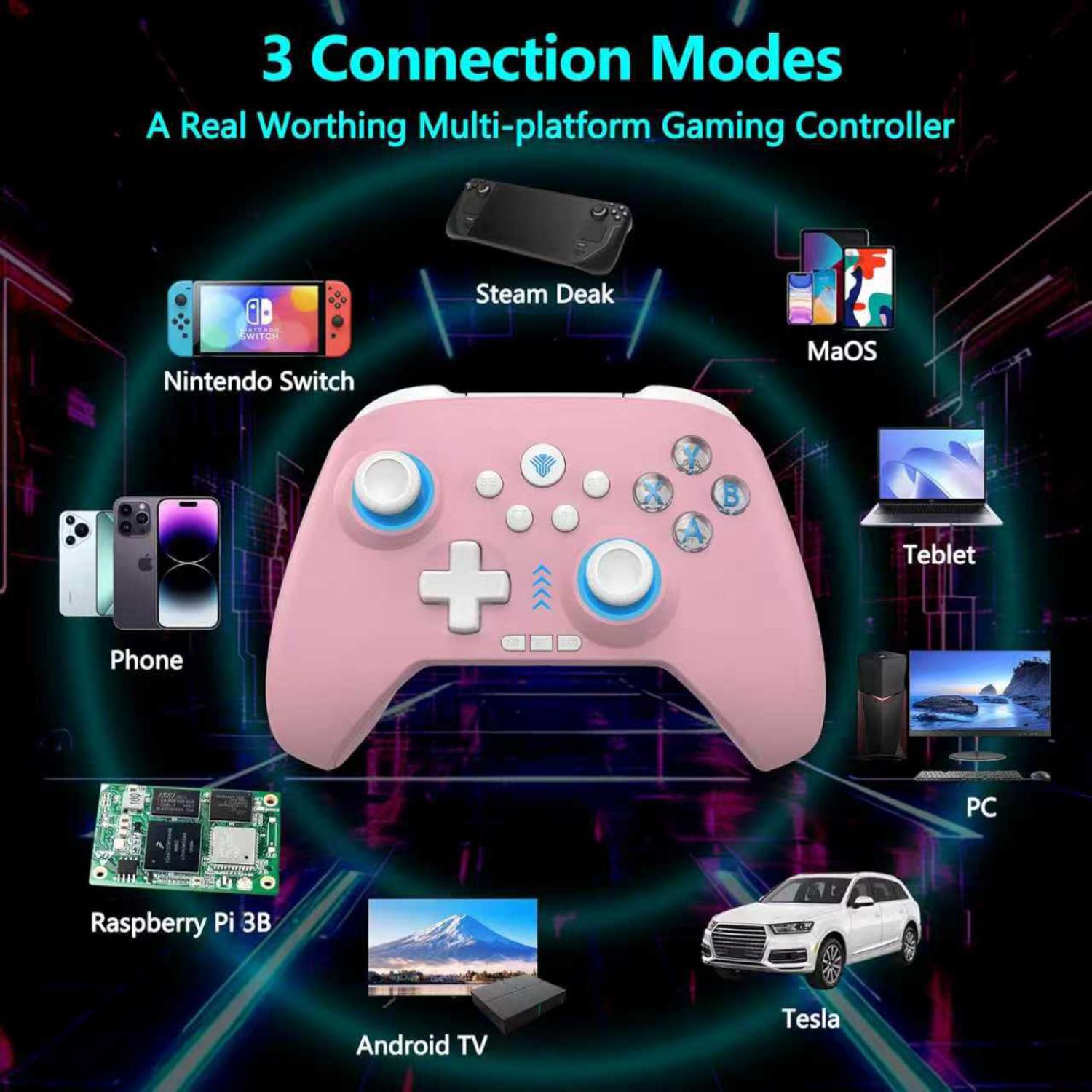 YUYIU Wireless Controller (Not for Xbox) - Features Hall Effect Joysticks, Macro Programming, Linear Triggers, 6-Axis Gyro, Dual Vibration & RGB Lighting | Includes Data Cable & Receiver