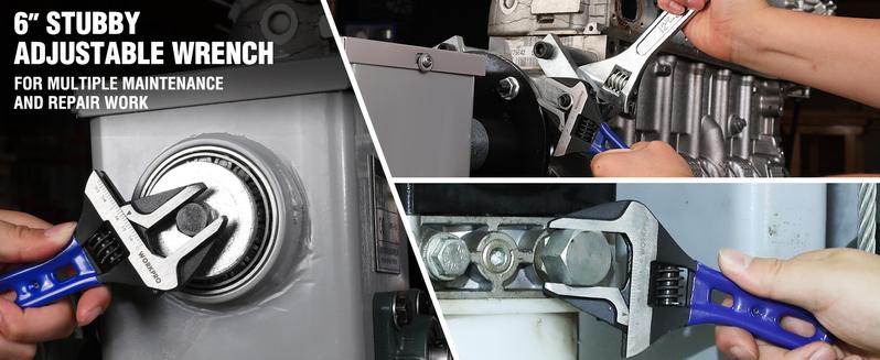 #JumpstartSale WORKPRO Stubby Adjustable Wrench, Jaw Opening Wrench, Metric/SAE Scales, Cr-V Steel, Ideal for Work in Confined Spaces