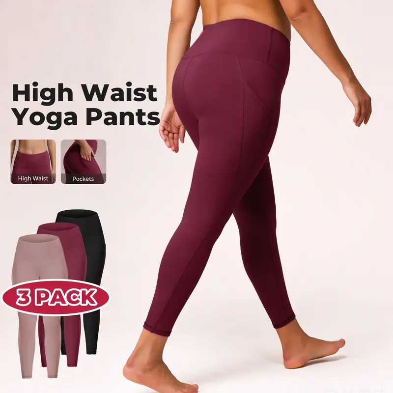 SHOWITTY Plus Size 3 Pack Womens High Waisted Yoga Pants with Pockets – Stretchy Leggings