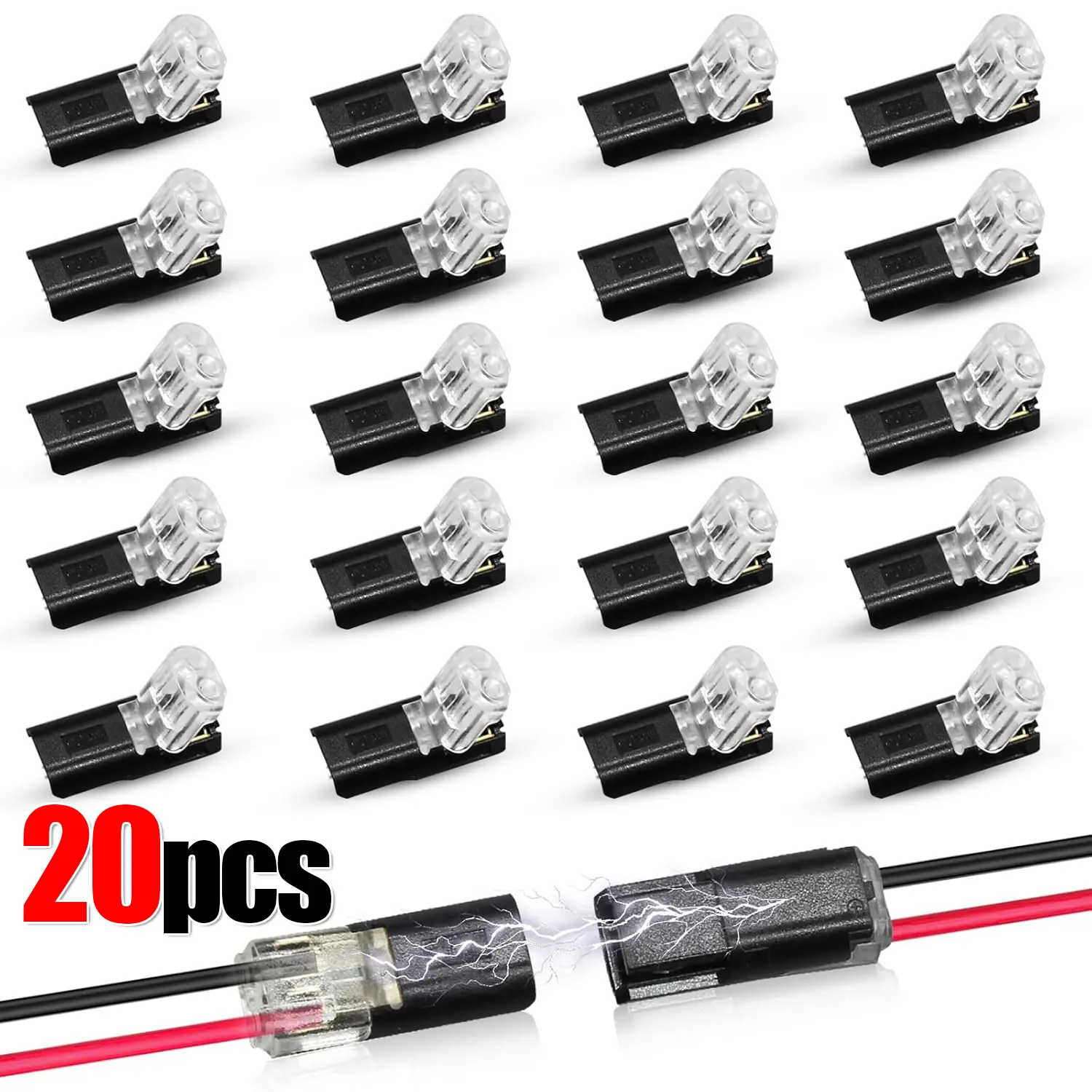 Durable Metal-Plastic Quick Splice Solderless Connectors - 2-Pin Snap-In for LED Light Strips, Automotive Wiring, Low Voltage Use, 20pcs/50pcs Packs for DIY Users