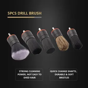 SPTA Drill Brush Attachment, 5 Pcs Mixed Hair Drill Brush Head Set, Auto Detail Drill Brush Set, Replacement Car Detail Brush for Cleaning Interior or Exterior, Used on Electric Drill, Electric Driver