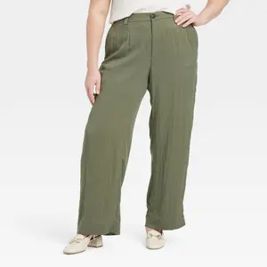 Women's High-Rise Straight Trousers - A New Day Olive Green 6: Midweight Twill, Fly Button & Zipper