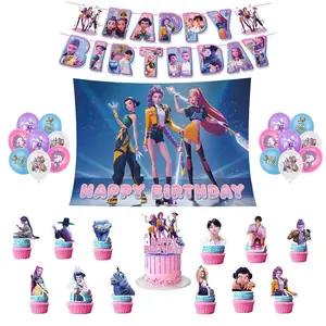 Kpop Birthday Party Decorations Set with Banner, Balloon, Blue Backdrop, Cake & Cupcake Toppers for Fans Essential Party Supplies Girls Gifts