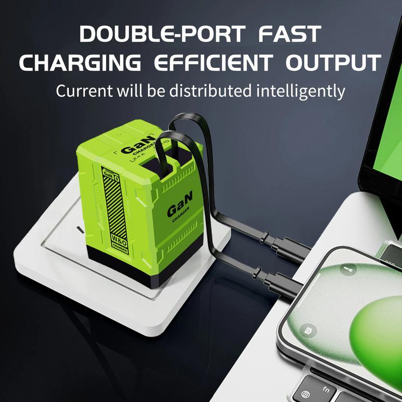【MUNBYN 2 in 1 GaN Charger】120W Fast Charging Type C Lightning Retractable Wall Foldable Plug for iPhone Samsung Galaxy iPad MacBook Travel Friendly Compact Safe Tech Gift