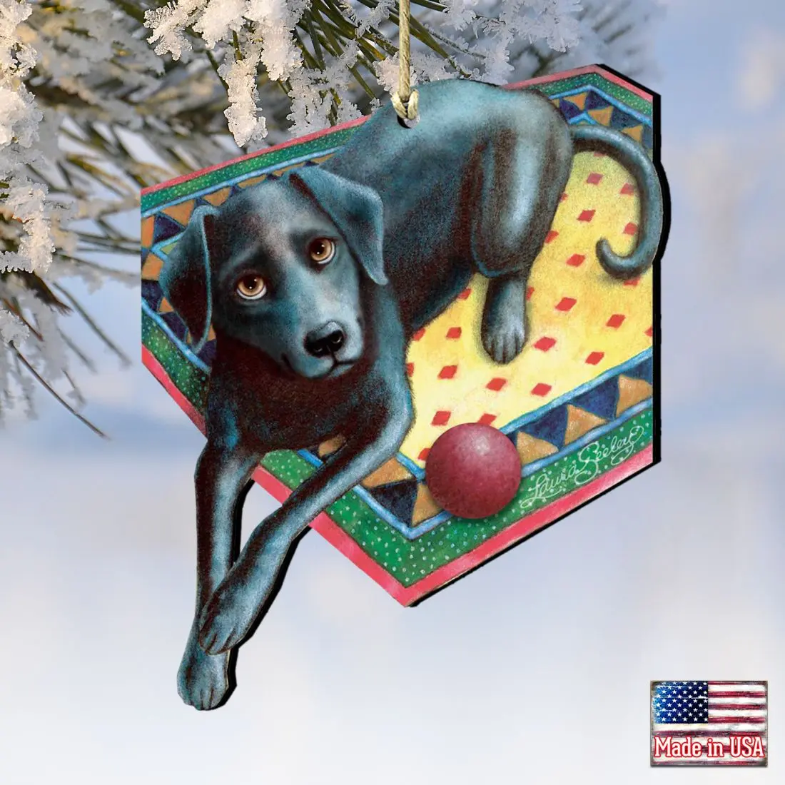 Designocracy 8511017-LS-S2 Handmade Sturdy Artistic Square Black Dog Wooden Figurines & Miniatures Decoration Set of 2, 5x5.5 in, UV/Weather Resistant, Family-Friendly Indoor/Outdoor Holiday Ornaments, Gift-Suitable