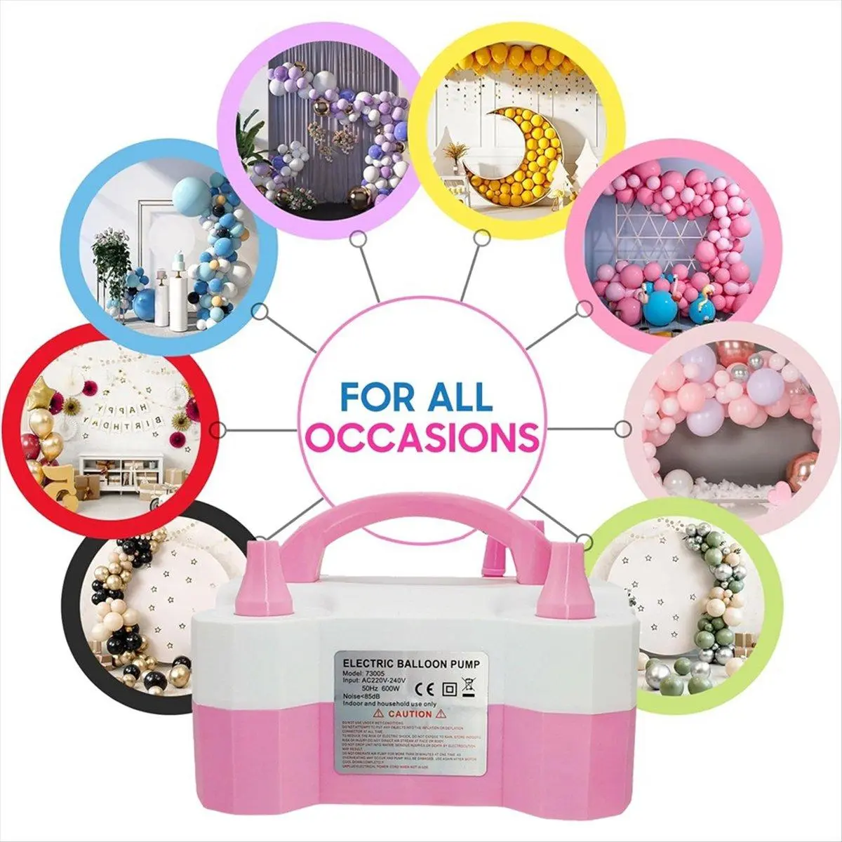 Portable Balloon Pump - 600W Electric Plastic Dual-Nozzle Filling Blower, 400L/min, AC110V US Plug, Blush Pink, Party Decor & Celebrations Balloon Party Supplies for Home Use