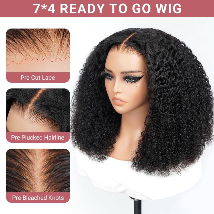 West Kiss Short Kinky Curly Ready Go Glueless Wigs Pre Cut Pre Bleached 7x4 Closure Wig 250% Density Human Hair Wig Pre Plucked 13x4 Lace Front Wigs FebruaryFaves
