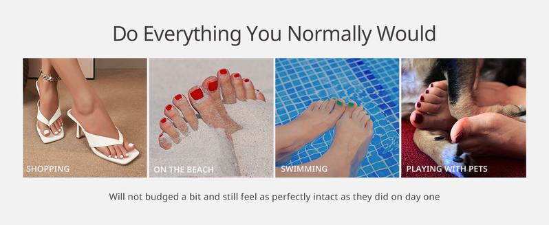 BTArtbox Press On Toenails - Lamp-Curable Real Square Toe Nail Press Ons with Glue for Women, Semi-Transparent French Tip Fake Toe Nail Tips in 15 Sizes - 30 Toenails Kit, Ma'am Acrylic Gel System