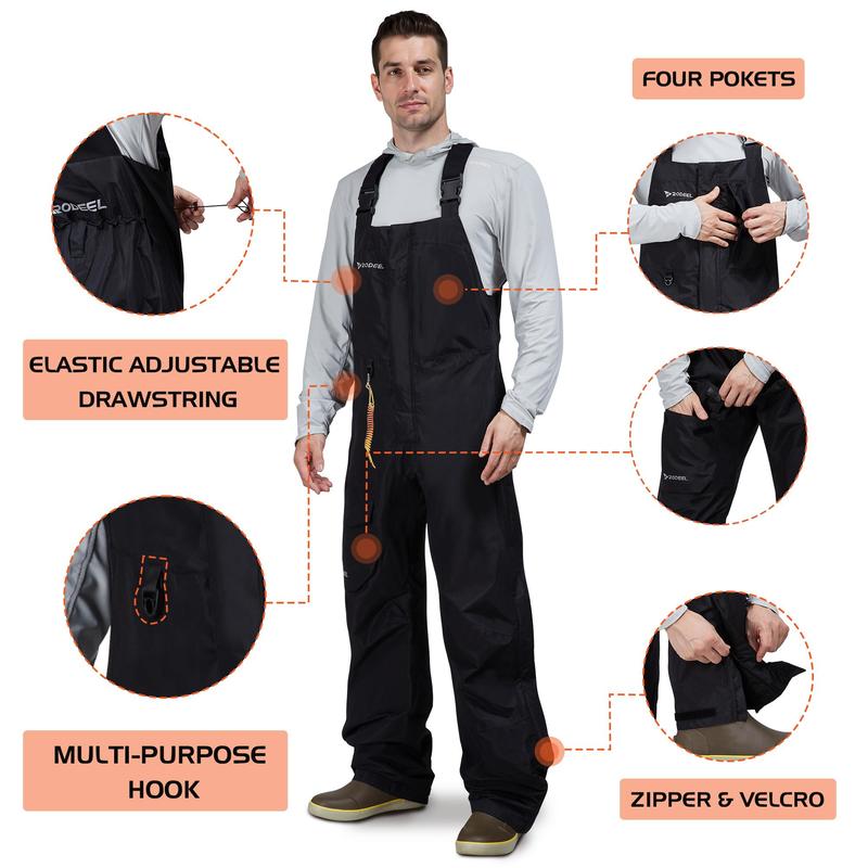 RODEEL 724 Premium Waterproof Bib Overalls Men Tactical Rainwear with Adjustable Suspenders and Multiple Pockets Relaxed Rain Pants Workwear for Outdoor Fishing Boating Car Washing Construction Landscaping Gardening Menswear, Holiday Gift