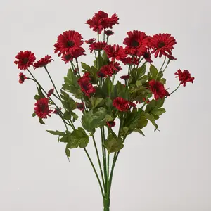 Mini Venetian Red Gerbera Daisy Bush Silk Faux Floral Stem Bouquet - 21"