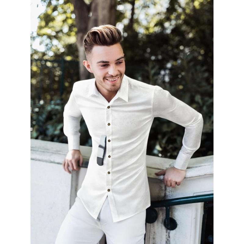 Men's Floral Rose Printed Long Sleeve Shirts-Prom/Wedding/Party Thin Fabric Menswear Satin Silk Top Dress Garment Jacquard Rayon Shiny Soft Stylish Fashion Underwear Wrinkle(Size runs small)