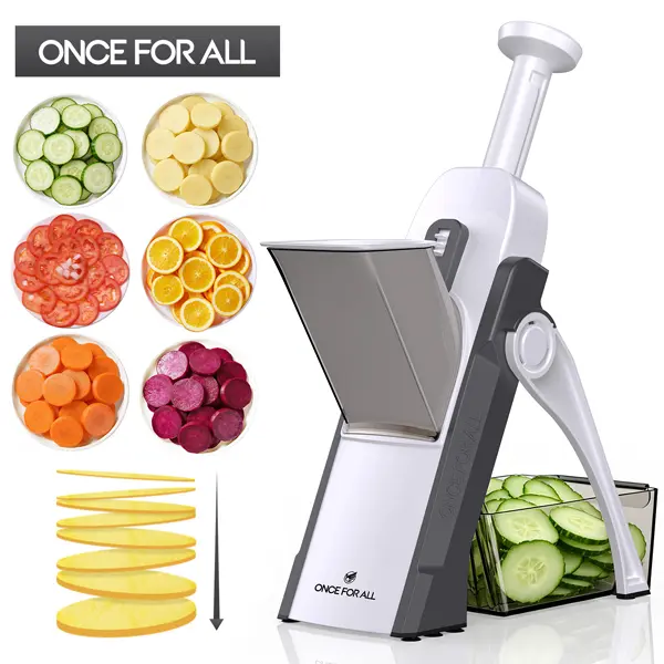 ONCE FOR ALL Safe Mandoline Slicer 5 in 1 Vegetable Chopper Food Potato Cutter, Strips Julienne Dicer Adjustable Thickness 0.1-8 mm Kitchen Chopping Artifact Fast Meal Prep (Gray),home essentials