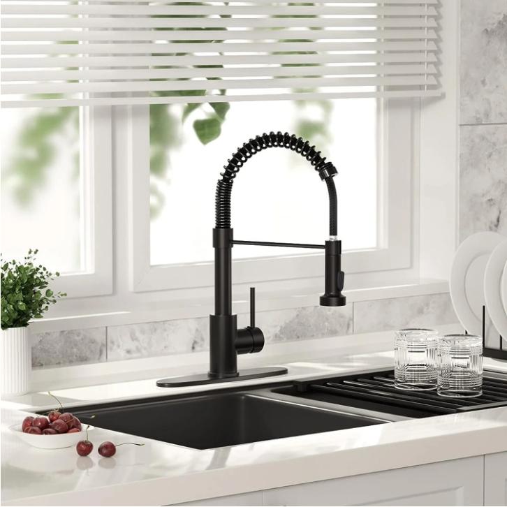 PHANCIR Modern Kitchen Faucet with Pull Down Sprayer Brushed Nickel Single Handle Compact Design Suitable for 1 or 3 Holes Fixtures