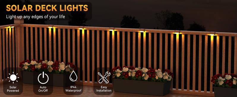 Garden Decor,Deck Lights,Outdoor Lights,Garden Clearance Deals,Solar Deck Lights Outdoor Waterproof for Outdoor Stairs,Step,Fence,Railing,Yard and Patio (Warm White)