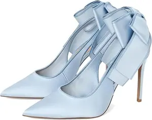 EROCALLI Ladies Satin Teacup Womens Silk Teacup Pump bow High Heel Smart Office Work Courts Pointed Toe Party Prom Wedding Bridal Shoes Classy Fashion Classy Fashion Footwear Heeled Stylish Elegant Girl