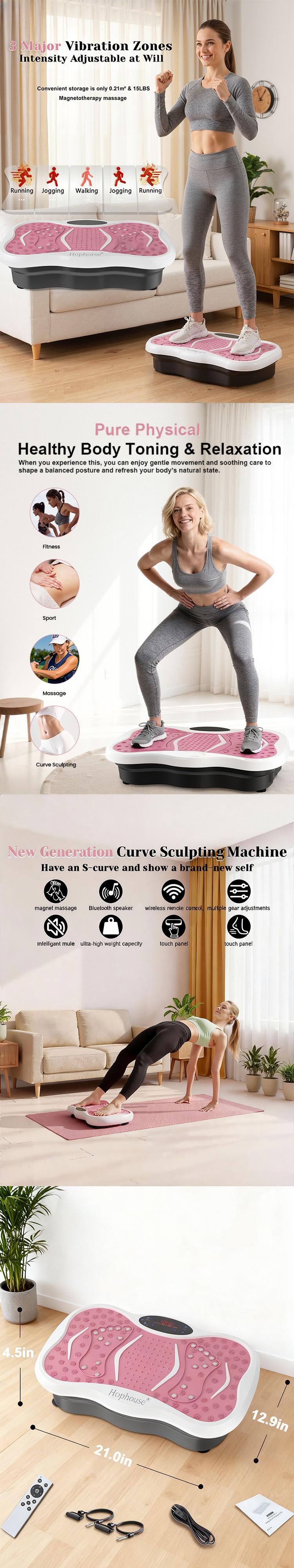 HopHorse High-Power Vibration Plate Exercise Machine Oscillating plate 300 lbs Weight Capacity Bluetooth Remote Control 3-in-1 Indoor Home Gym Fitness Equipment with 2 Resistance Bands