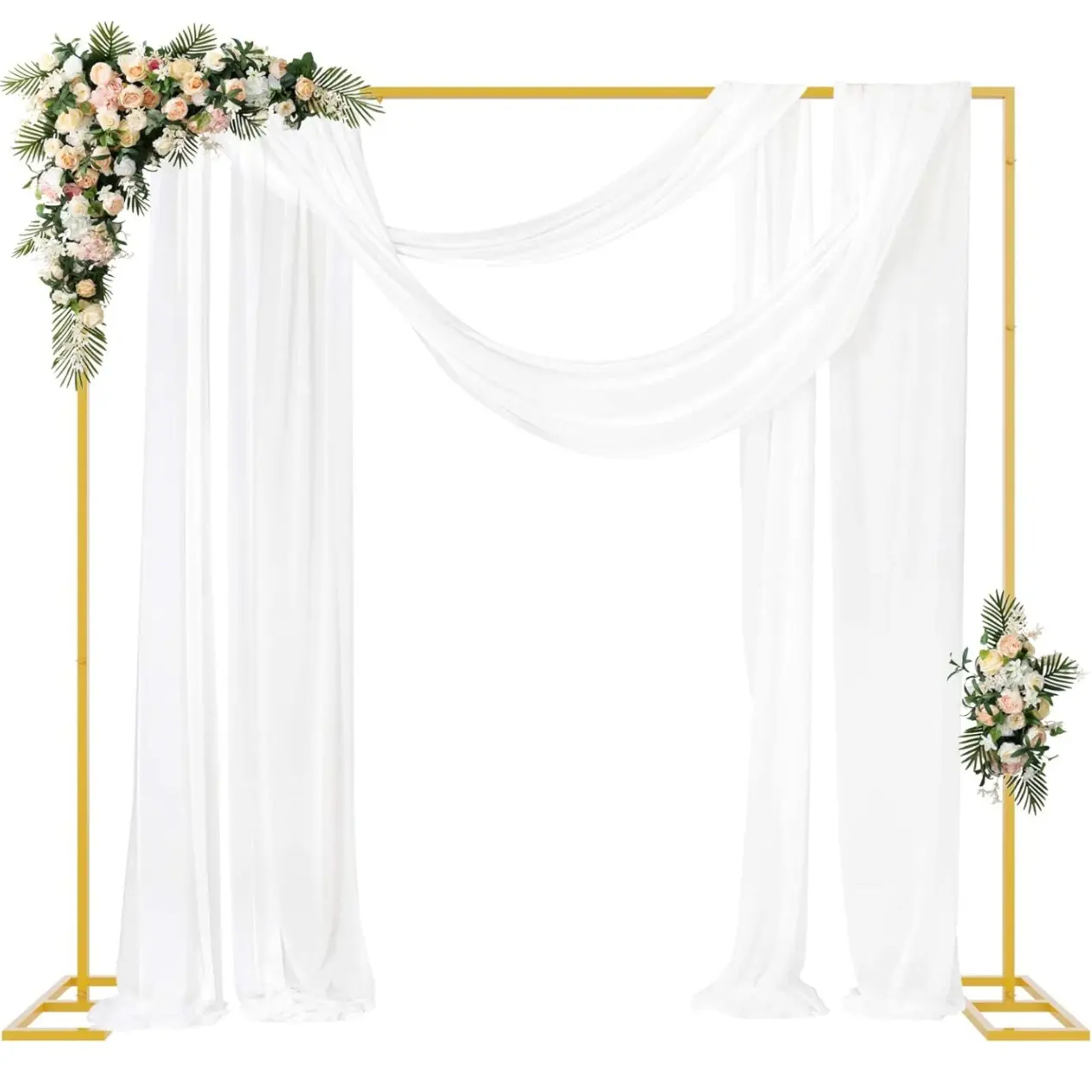 Solid Gold Metal Square Customizable Backdrop Stand - 8.2FT x 8.2FT Rectangular Frame with Screw & Arch Support, Festive Banner Holder for Wedding, Graduation Party Decor, Birthday Backdrop Setup Accessories
