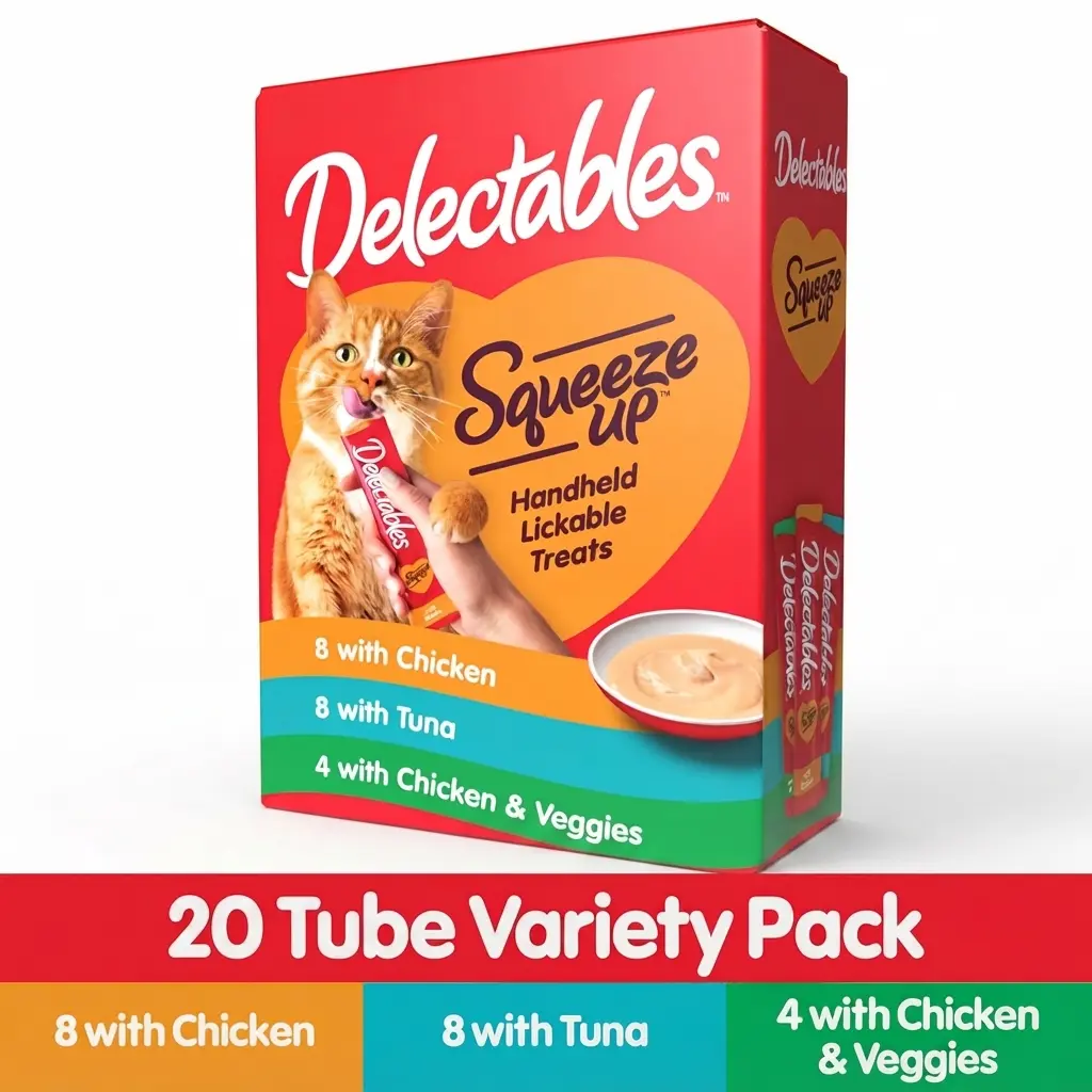 Hartz Delectables Squeeze Up Variety Pack Interactive Lickable Wet Cat Treats 20 Count Creamy Grain Free Puree Tubes