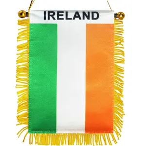 2 Pack-Ireland  Fringy Window Hanging Flag -4''x6'' Small Mini Irish Flag Banner for Car Rearview Mirror Décor - Fringed - Irish Hanging Flag wit
