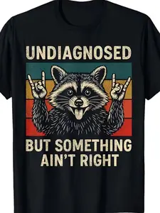 Men'S Funny Raccoon Graphic T-Shirt - "Undiagnosed But Something Ain't Right" Retro Vintage Design with Raccoon & Peace Sign