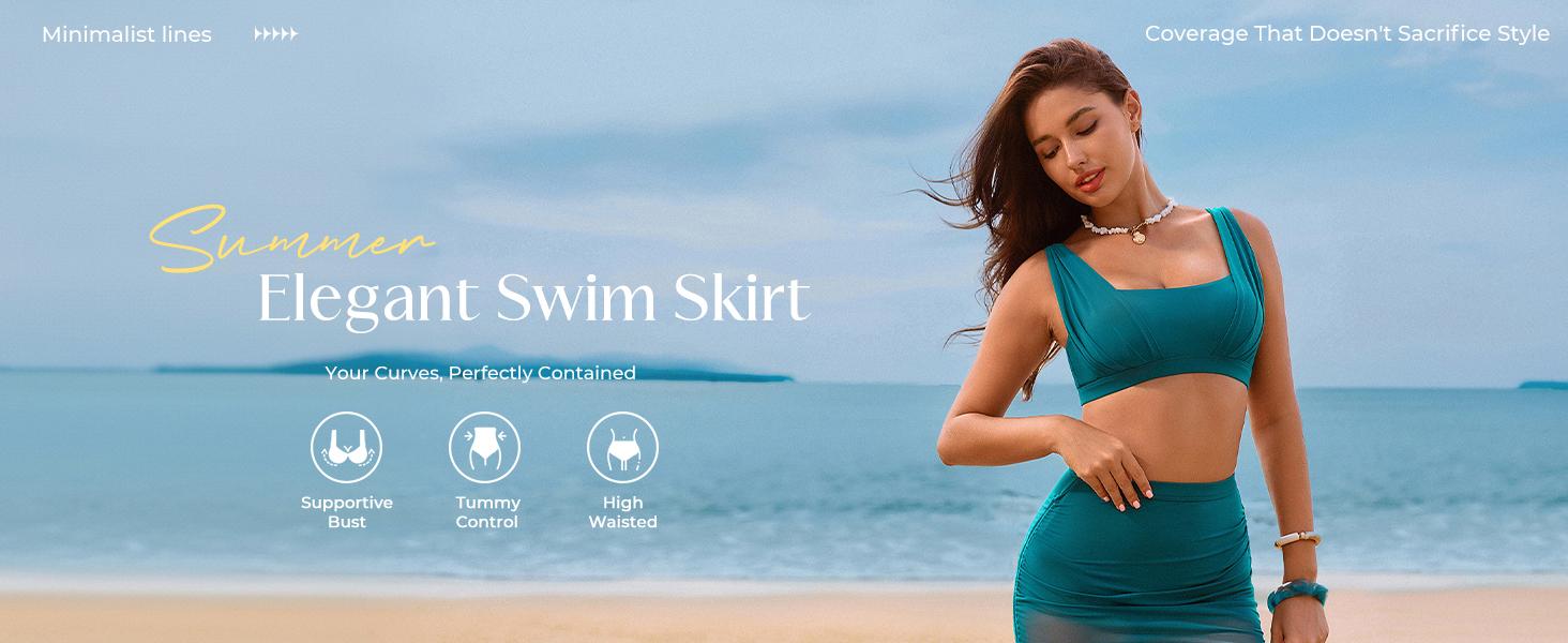 【S-XL】Hanna Nikole Womens High Waisted Swim Skirt, Tummy Control Mesh Bikini Sets, 2 Piece Swimsuit Drawstring Bathing Suits