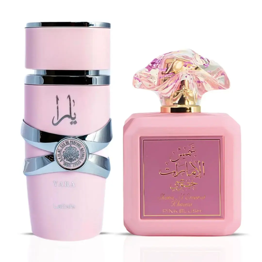 Lattafa Yara & Ard Al Zaafaran Pink Blush Shams Al Emarat Khususi Women Perfume Set, 3.4 OZ Eau de Parfum Sweet Creamy Daily Wear Gift Bundle