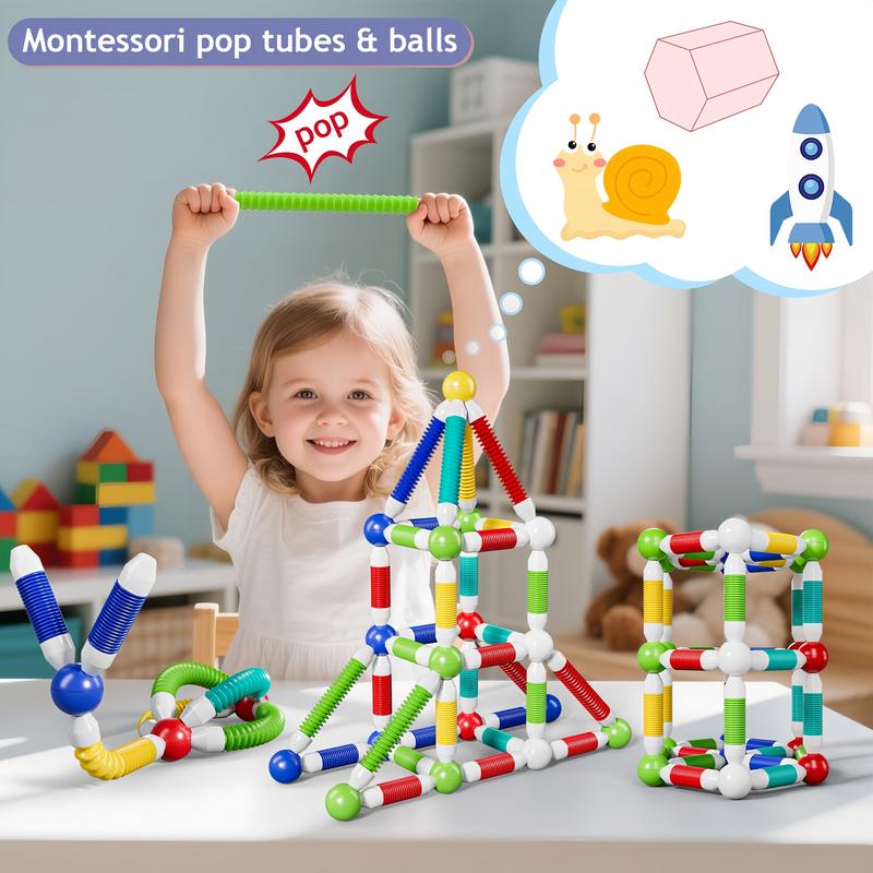 Magnetic Sticks and Balls Building Set | Sensory Montessori Toys for Kids Ages 3 4 5 | Toddler Construction Toys for Creative Family Play & Birthday Gifts
