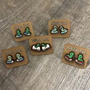 Bookworm Stud Earrings – Cute Reader Wooden Earrings