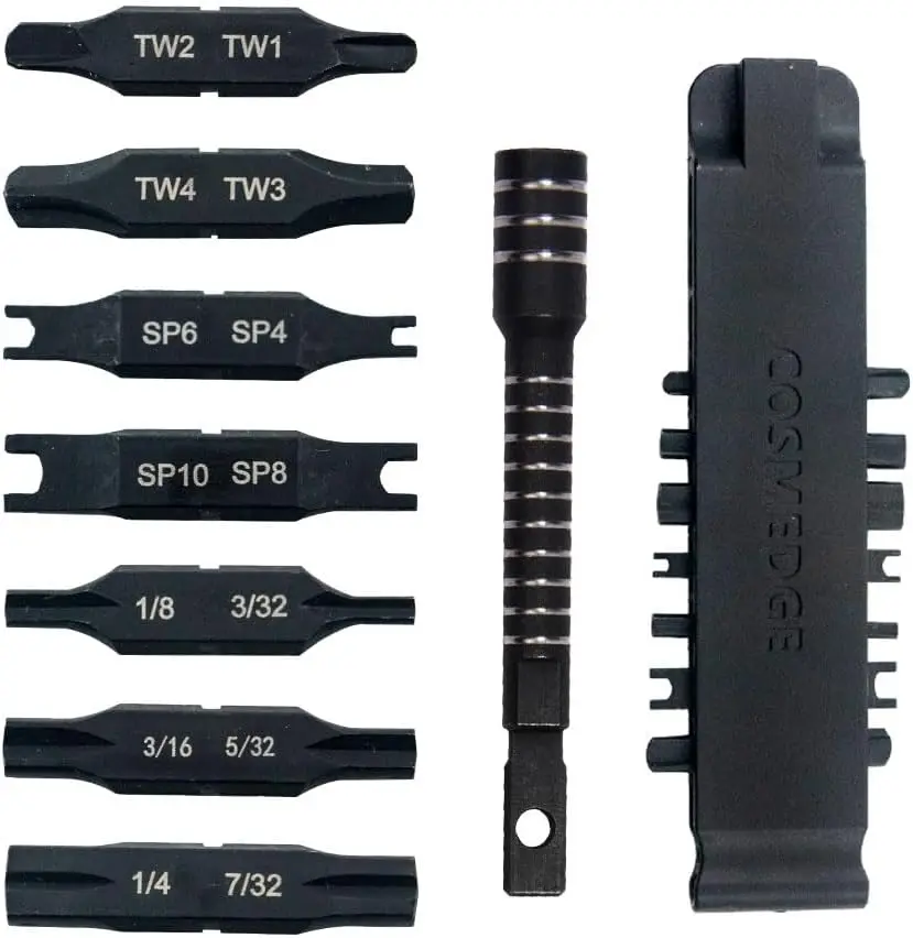8-Pack Leatherman Multi-Tool Accessory Security Kit - Quenched Steel Metal, Magnetic Tip Extension Holder, Replaceable Screwdriver Bits, 2 Clutch Bits, Double-Ended Flat Spanner Tri-Wing Pieces, Clearly Labeled, Secure Hold for Repair, Outdoor Activities
