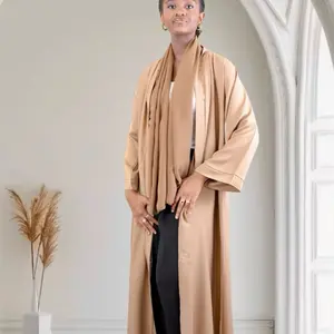 Open Front Button-Down Abaya with Matching Hijab | Light Brown Islamic Abaya comfy modesty
