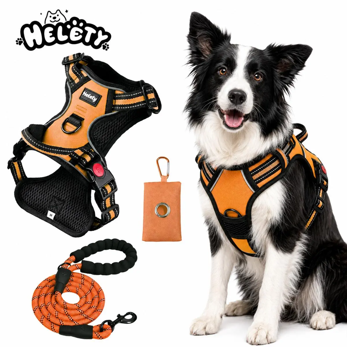 Helety 3-in-1   Set with 59 in Leash and Poop Bag Holder, Adjustable Vest  Walking Kit for Small Medium Large  double iyoshop pink notangled ogle ash protection Santa Print Soft  medium-large Stainless Prong Heavy Duty Tactical   pet leather sohochic