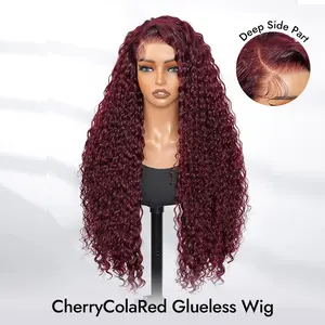 [New In] Wiggins Hair Glueless Wig Side Part Cherry Cola Red Deep Wave Wig 13*4 Lace Front Wigs Human Hair Pre Cut Lace Ready To Go Colored Wig Beginners Friendly