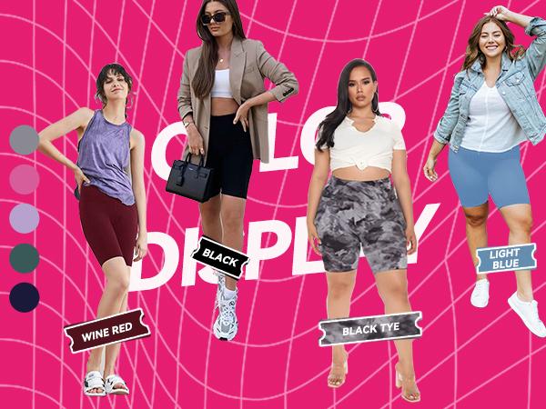 SHOWITTY High Waisted 3 Pack Women's Biker Shorts with Pockets, 11" Plus Size Lightweight Spandex Yoga Workout Running Shorts for Casual Daily Wear