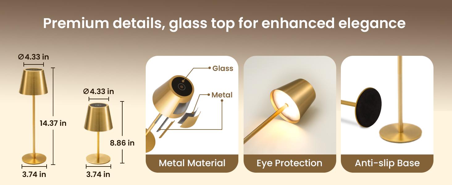 Cordless Table Lamp Portable USB Rechargeable Desk Lamp Adjustable Height Tricolor Temps Stepless Dimming Touch Control Night Light for Bedroom Cafe Outdoor