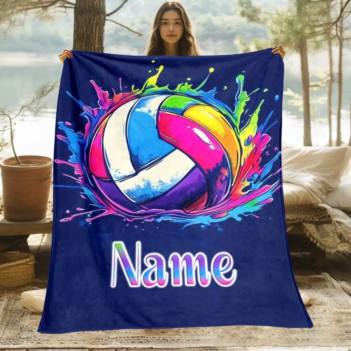Customized Vintage Volleyball Throw Blanket - DP 1-Piece Multi-Size Lightweight, Breathable, Soft Warm Fabric - Machine Washable, Portable for Home & Outdoors Use, Digital Print