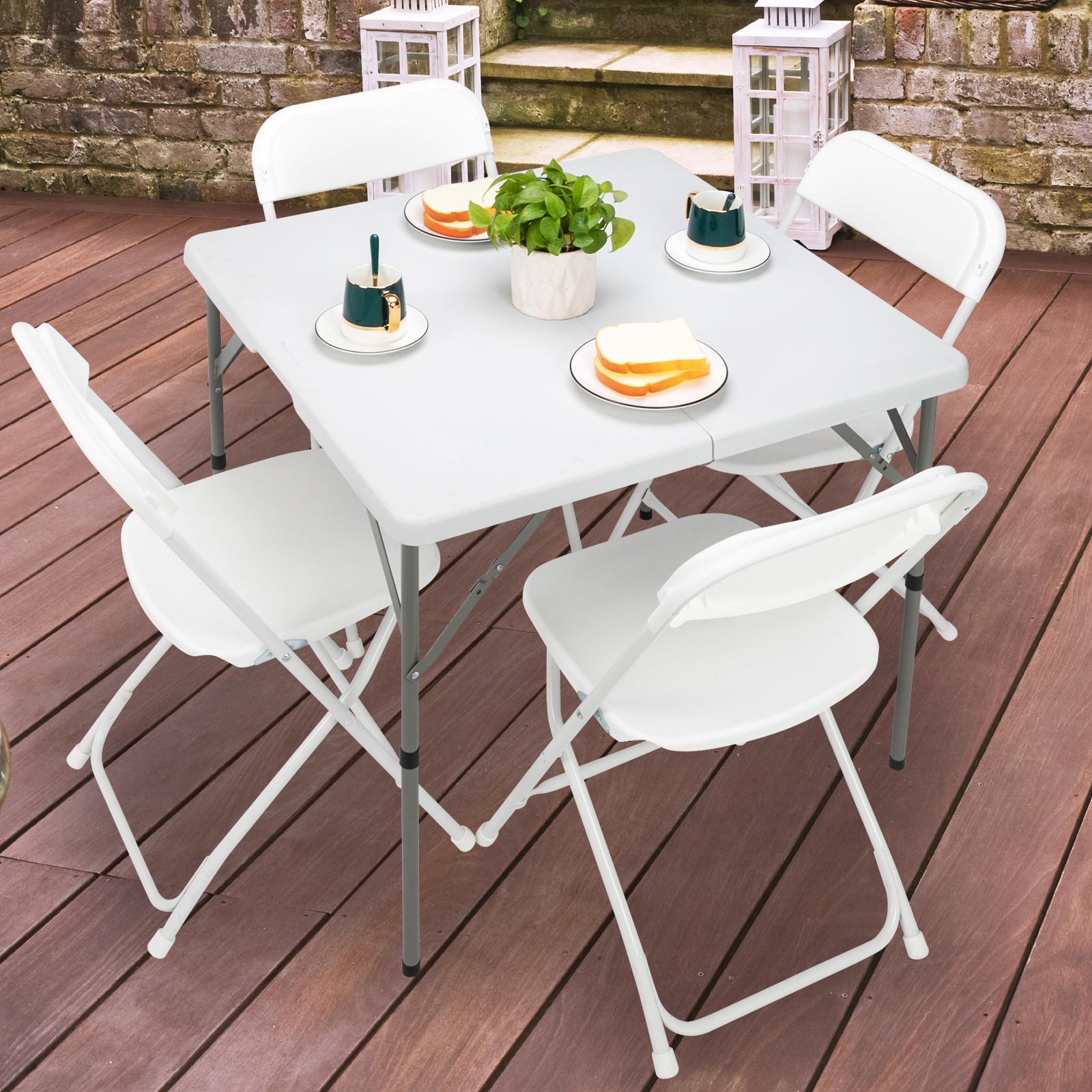 34" Fold in Half Square Table, Bi-Folding Commercial Table, Portable Plastic Dining Card Table for Kitchen or Outdoor Party Wedding Event, White