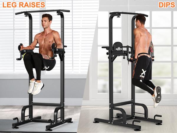 Relife Sports Power Tower Dip Station for Home Fitness Adjustable Height, Easy Install, Non-Slip Suction Cups, Full-Body pullup Exercise Equipment Up to 450lbs H-Shaped for Strength Training