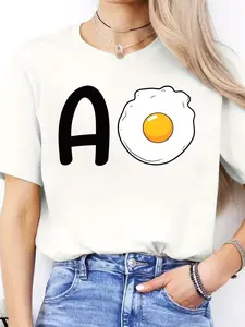 Spanish Alphabet Print Spring And Summer Casual T-Shirt Round Neck Short-Sleeved Sports T-Shirt Women'S Top 8