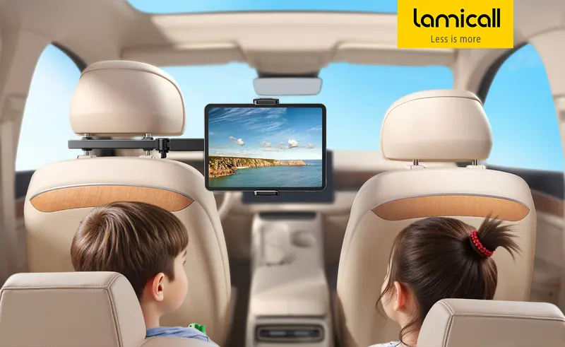 Adjustable extension arm of car headrest tablet holder