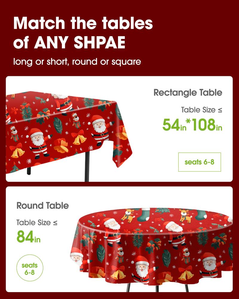 Christmas Tablecloth Disposable Plastic 4-6 Pack 54x108 Inch Leakproof Sturdy Red Green Reindeer Trees for Rectangle Tables Holiday Party Decorations TikTokShopBlackFriday