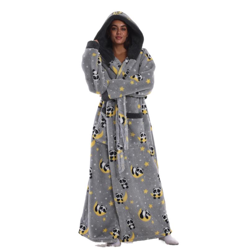 Msrlassn Valentine's Day Gift Cozy Soft Bathrobe Flannel Lined Hooded Robe for Women Men, Thickened Long Sleeve Pyjamas Cute Print Home Loungewear Sleepwear