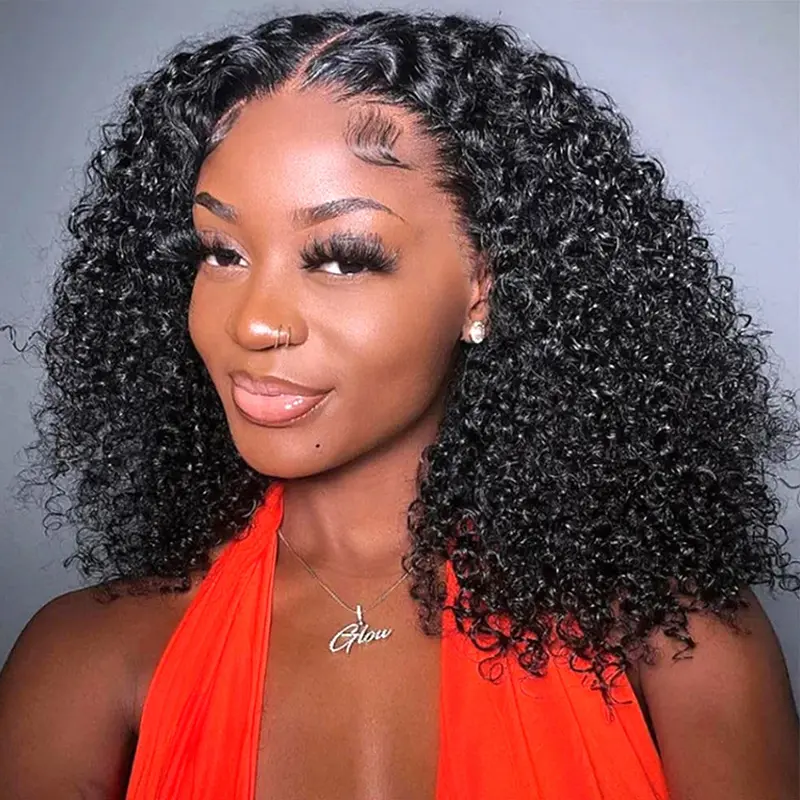 Midulla Ready to Wear Kinky Curly Glueless Wigs Human Hair 7x5 Pre Cut Lace Closure Shoulder Length Bleached Knots Human Hair Wig 200% Density #SummerVibes