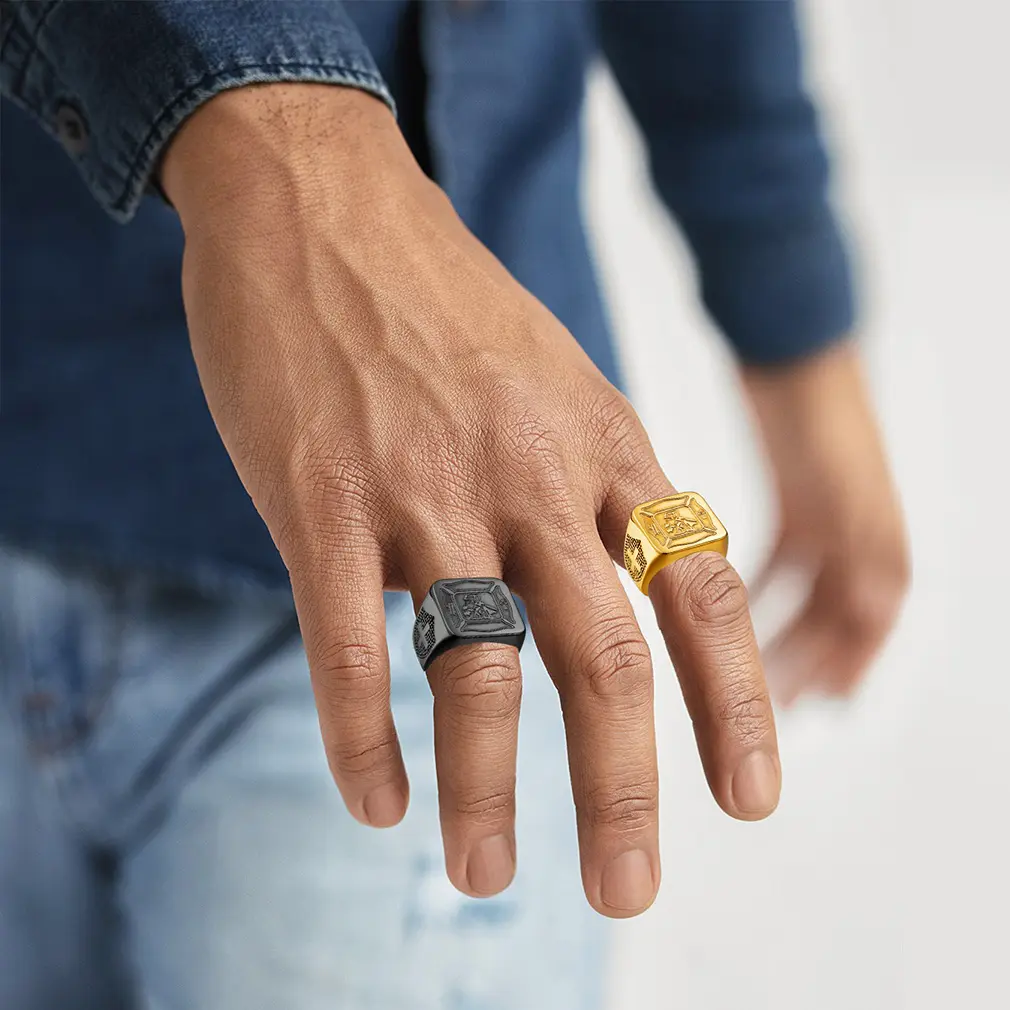 FaithHeart Men's Stainless Steel Saint Florian Signet Ring - Maltese Cross Firefighter Prayer Jewelry, Hypoallergenic Father's Day Gift