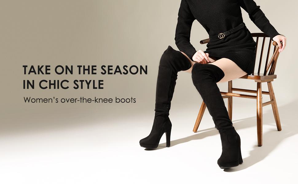 Dream Pairs Women's Thigh-high Chunky Platform Boots
