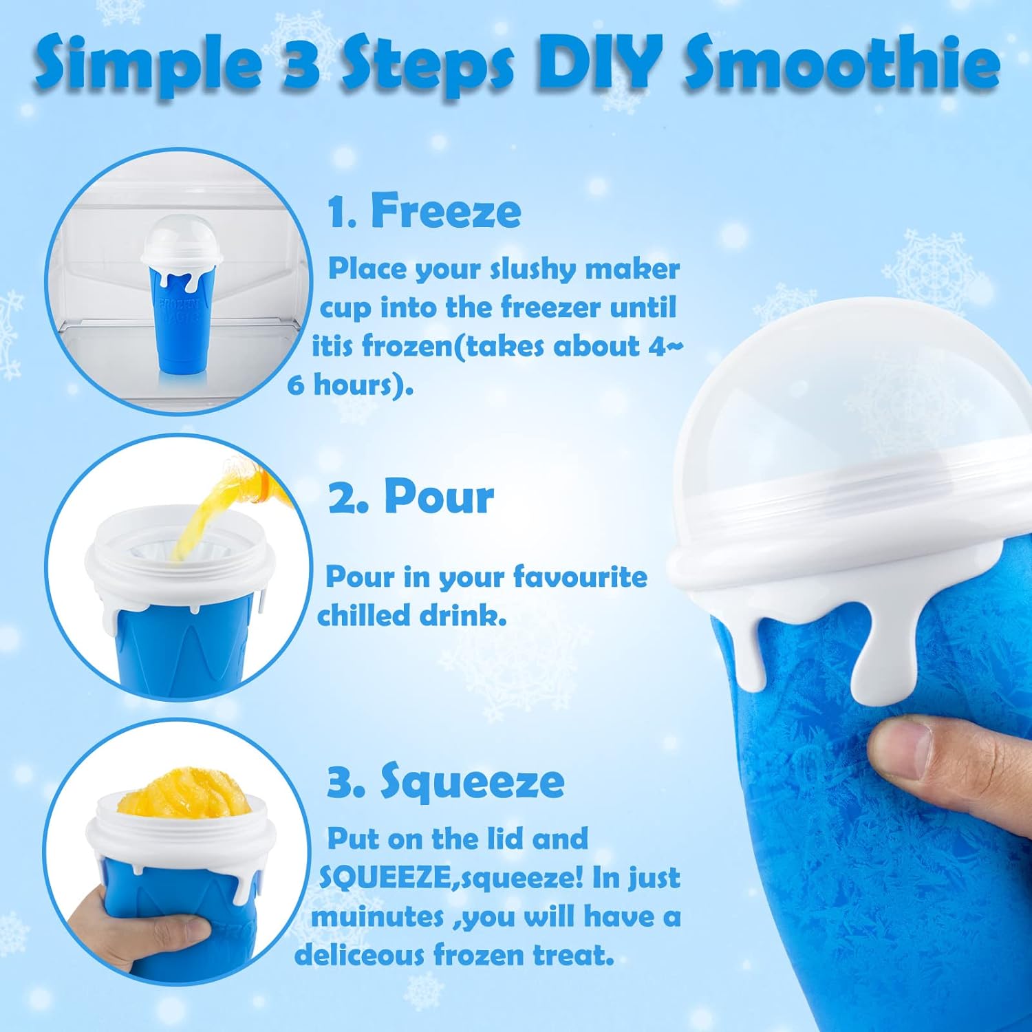 Slushy Cup, Freeze, Squeeze and Enjoy! Slushie Magic Cup, Homemade DIY Gadget with Lid & Straw Spoon 350ML, Washable, BPA free Kitchen Utensils Mug Slushy Cup, Freeze, Squeeze and Enjoy! Slushie Magic Cup, Homemade DIY Gadget with Lid & Straw Spoon 350ML, Washable, BPA free Kitchen Utensils Mug