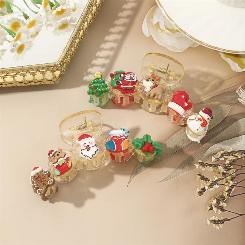 AWAYTR Christmas Hair Claws Clips for Women Cute Hair Clips for Girls Gingerbread Santa Tree Snowman Hair Barrettes Large Hair Claw Clips for Thick Thin Xmas Hair Accessories for Christmas Party