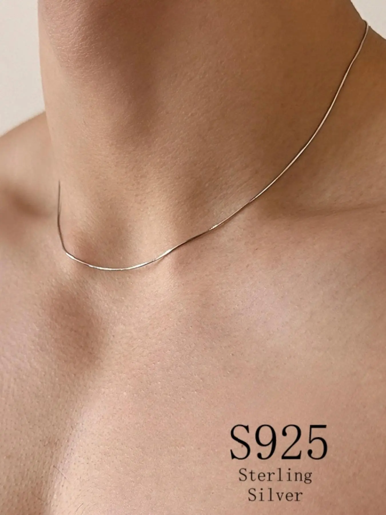 925 Sterling Silver Simple Line Necklace Chain for Men, Fashion Jewelry for Party, Daily Clothing Decor, Trendy All-match & Exquisite Jewelry for Birthday Gift, Minimalist Necklaces, Casual Style Necklaces